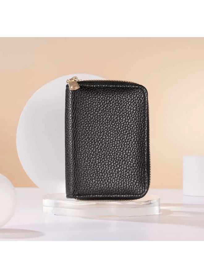 Leather Card Holder - 11 Slots Zipper Accordion Card Wallet RFID, Slim Portable for Men Women - Image 2